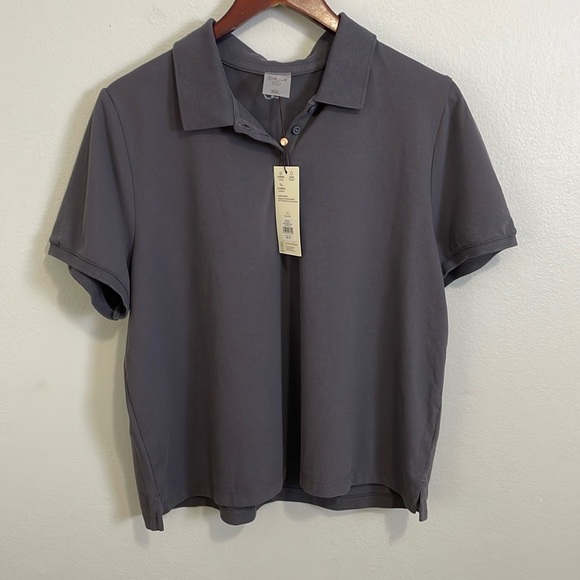 NWT Calia Pique Puff Sleeves Polo T-Shirt XXL Carbon Gray 3/4 Button Down Golf - Picture 3 of 16